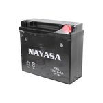 Batería sellada con gel 12N7A-3A 12V/7A Nayasa, vista frontal en ángulo donde se aprecia el borne positivo rojo