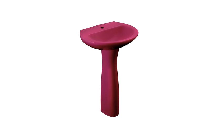 Lavamano Ecoline de colgar rojo vino completo Corona, vista frontal del lavamanos con pedestal en color rojo vino