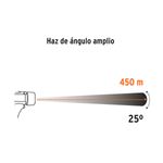 Lámpara recargable 2000 lúmenes alta potencia para auto Truper, gráfico del haz de ángulo amplio de 25 grados y 450 m