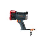 Lámpara recargable 2000 lúmenes alta potencia para auto Truper, vista lateral del equipo en color gris y naranja