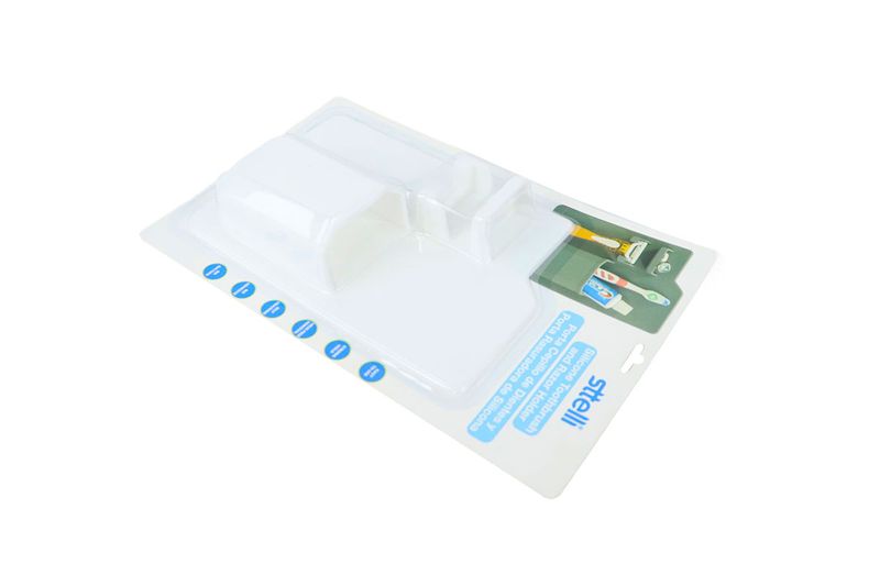Portacepillo de dientes y máquina de afeitar silicón blanco Sttelli, empaque plástico con ilustración del producto