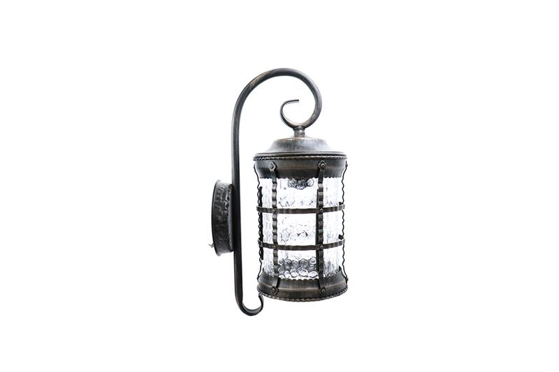 Luminaria de pared exterior bronce E27 1 luz 26 W clásico Terme Tecnolite, vista frontal con vidrio texturizado