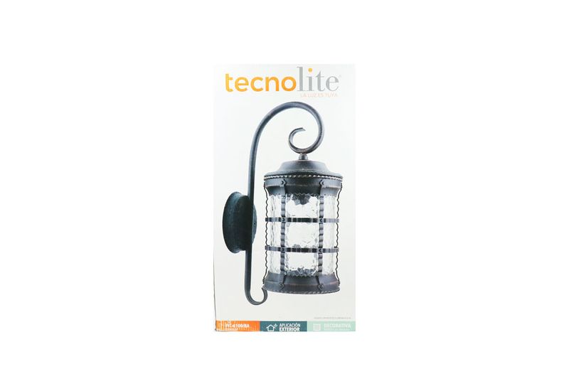 Luminaria de pared exterior bronce E27 1 luz 26W Clásico Terme Tecnolite, empaque con ilustración del producto
