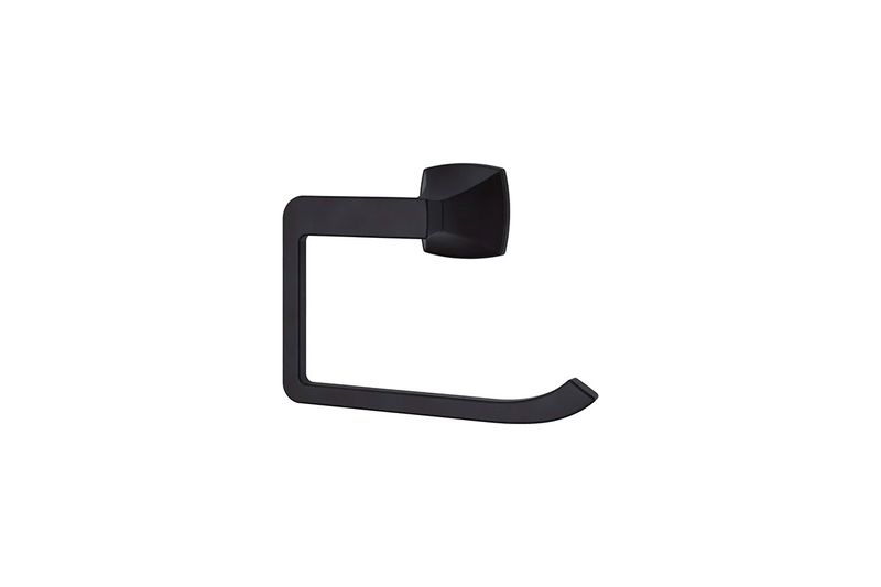 Toallero de aro negro mate Venturi Pfister, vista lateral del accesorio metálico sobre fondo blanco