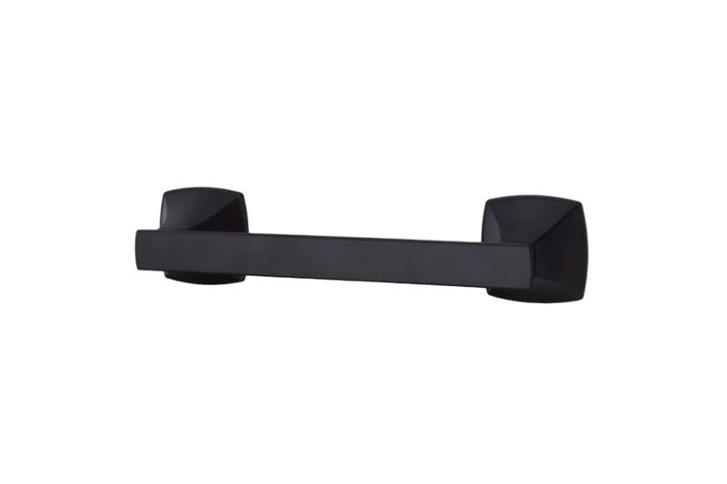 Porta rollo negro mate Venturi Pfister, vista frontal del accesorio metálico sobre fondo blanco