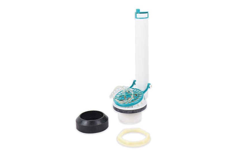 Válvula de descarga/salida 13 l Olympus Incesa Standard, kit despiezado con tubo blanco, empaques y piezas color turquesa