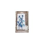Cortina de baño blanco estampado de hojas 72x72 pulgadas Interdesign, instalada en tina con diseño de hojas azules