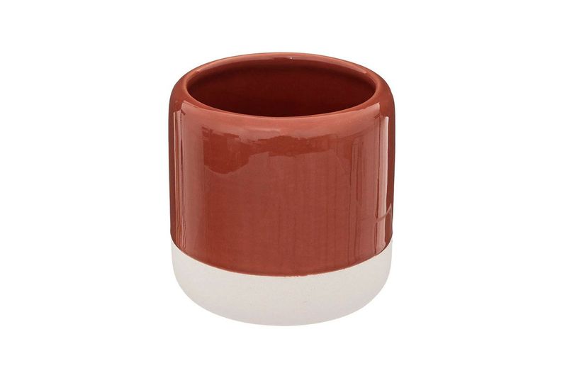 Accesorios para baño 3 piezas café 5five, primer plano del porta cepillos cerámico con base blanca y cuerpo café