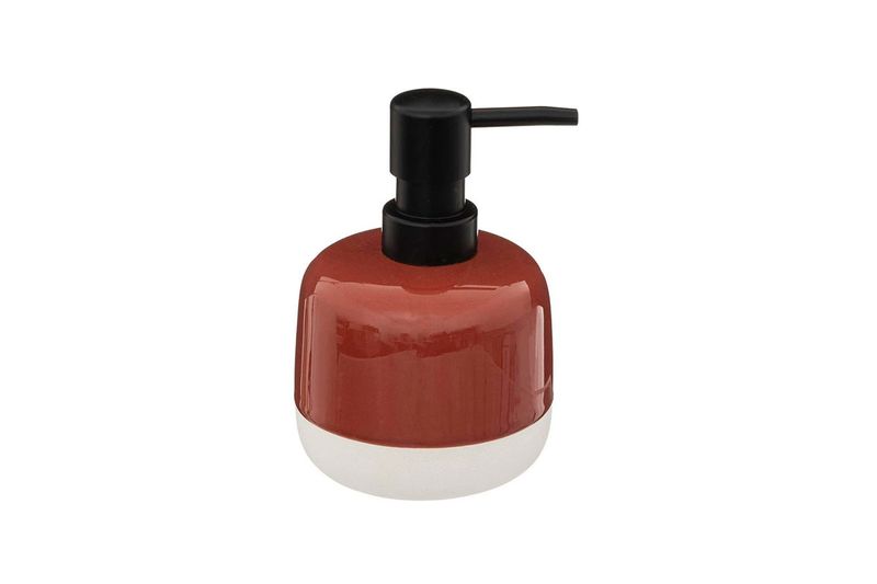 Accesorios para baño 3 piezas café 5five, dispensador de jabón líquido con bomba negra y base blanca