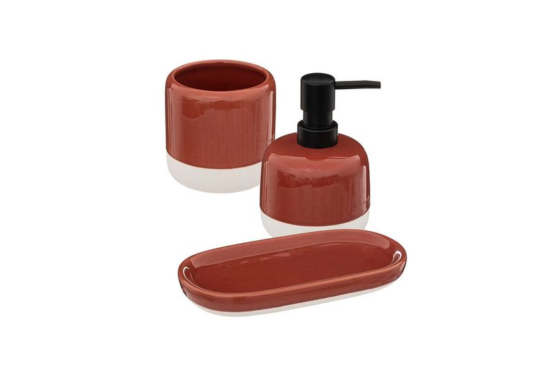 Accesorios para baño 3 piezas café 5five Simply Smart, set con dispensador de jabón, porta cepillos y jabonera