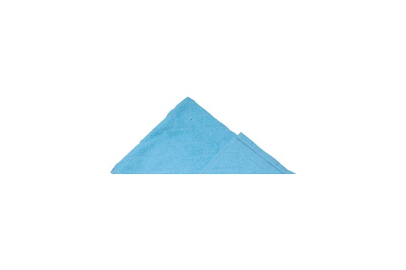 Toalla de mano Pool azul 219 antimicrobial Hilasal, doblada en forma triangular sobre fondo blanco