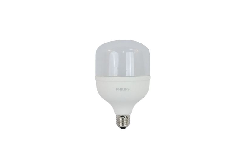Bombilla LED TForce 25-30 W E27 6500 K A35 Philips, vista frontal del foco con difusor blanco y base metálica