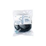 Manguera para lavadora 1.5 m Foset, empaque plástico con etiqueta blanca y manguera negra corrugada