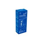 Válvula de llenado entrada tanque bajo Foset, empaque en caja azul con ilustración técnica del producto instalado