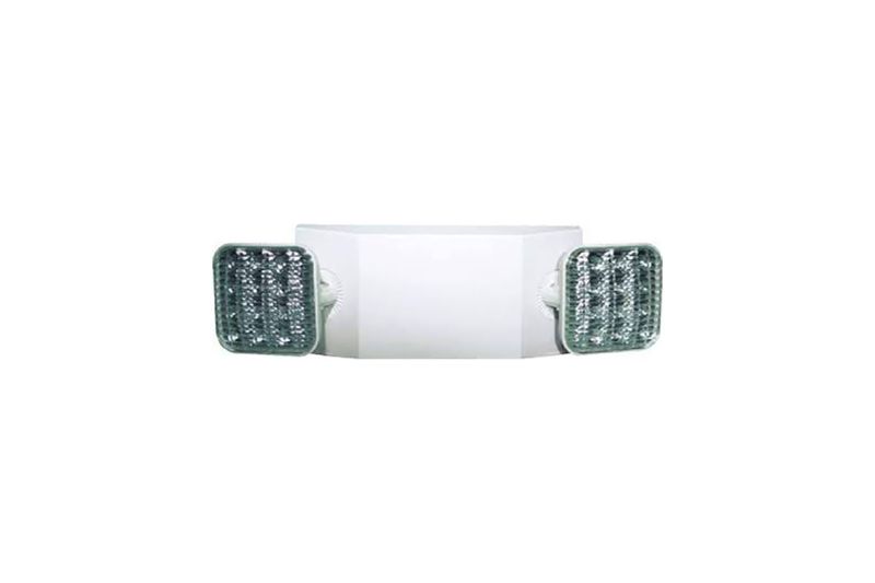 Luminaria de emergencia Iluk-EF-2H-Square LED blanca Sinsa, vista frontal con dos focos LED ajustables