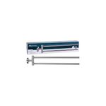 Toallero de pared metálico cromado doble Bathroom Solutions, producto fuera y dentro de su empaque rectangular azul