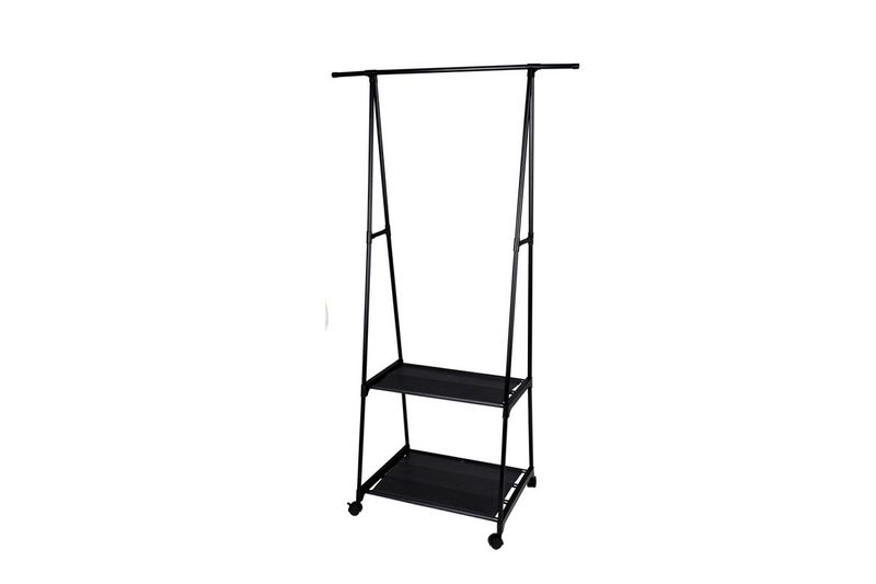 Perchero con ruedas y zapatero 157 cm Koopman Storage Solutions, estructura metálica negra con dos repisas inferiores