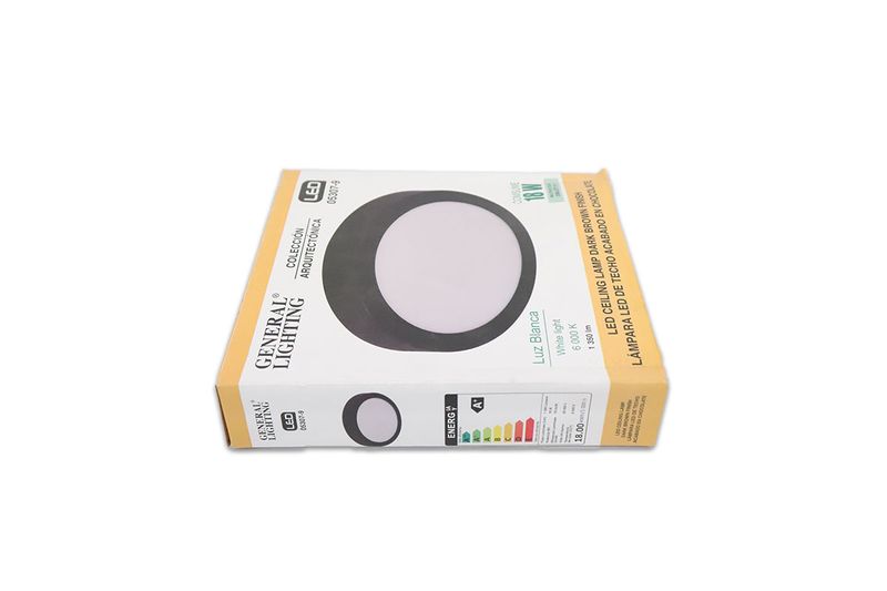 Lámpara plafón LED redonda chocolate 18 W 6000 K General Lighting, empaque de cartón con ilustración del producto