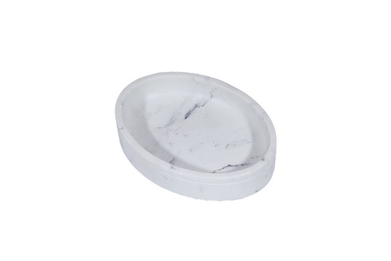 Jabonera blanco/gris diseño mármol Sinsa, vista cenital del interior del recipiente ovalado