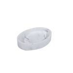 Jabonera blanco/gris diseño mármol Sinsa, vista superior diagonal del accesorio ovalado con vetas grises
