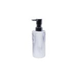 Dispensador de jabón 9 onzas blanco/gris diseño mármol SINSA, vista frontal con bomba dosificadora cromada