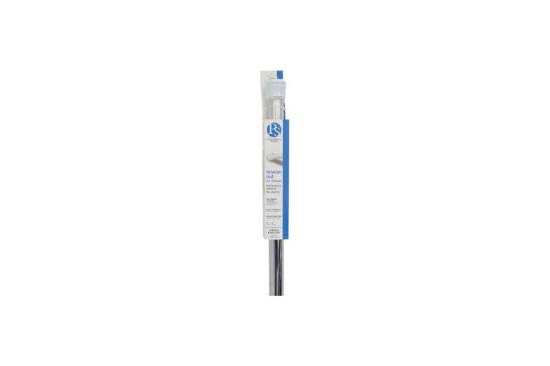Tubo de baño expandible 41-76 pulgadas plateado Palm Springs Homes, producto en su empaque plástico con etiqueta azul