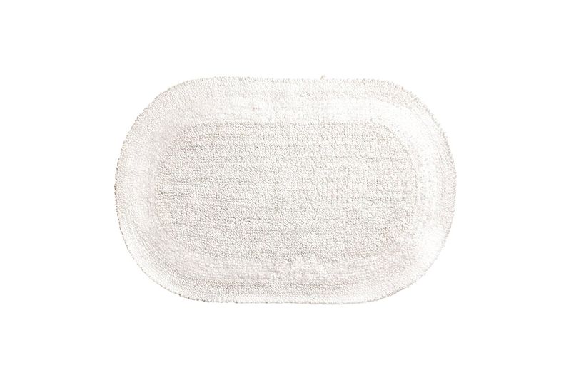 Alfombra para baño de algodón blanco reversible 18 x 28 pulgadas Moda, vista cenital sobre fondo blanco