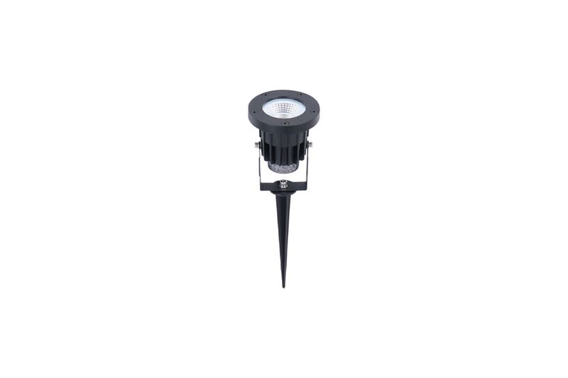 Luminaria de estaca exterior negro 5 W 350 Lm 3000 K 24° IP67 Ledvance, vista frontal del foco con estaca integrada