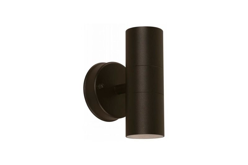 Lámpara LED exterior de pared negro 2L 35W GU10 estilo tubo Designers Lighting, vista frontal del cuerpo cilíndrico
