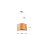 Lámpara colgante níquel satinado 2L E27 60W D32 cm circular Ikelite, gráfico con medidas de diámetro y altura del equipo