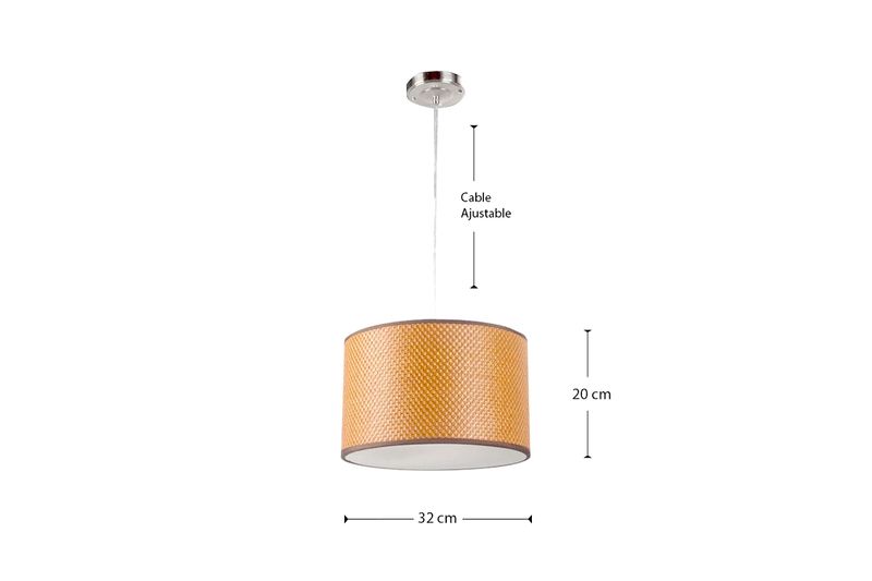 Lámpara colgante níquel satinado 2L E27 60W D32 cm circular Ikelite, gráfico con medidas de diámetro y altura del equipo