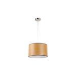 Lámpara colgante níquel satinado 2L E27 60W D32 cm circular Ikelite, vista frontal con pantalla de tela color mostaza