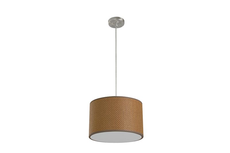Lámpara colgante níquel satinado 2L E27 60W D32 cm circular Ikelite, con pantalla de tejido café y base metálica