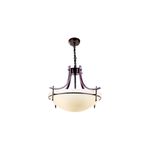 Lámpara de techo chocolate 3L E27 60W Ikelite, vista frontal de la luminaria con pantalla blanca y estructura oscura