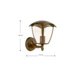Lámpara exterior de pared chocolate Ravena de 1 luz E27 40W Ikelite, vista frontal con dimensiones de 230 mm y 175 mm
