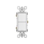 Interruptor Radiant Bticino de 15 amp y 125 VAC blanco Pyest Artepal, vista frontal del dispositivo de doble tecla