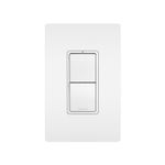 Interruptor Radiant Bticino de 15 amp y 125 VAC blanco Artepal, vista frontal del interruptor doble con placa blanca