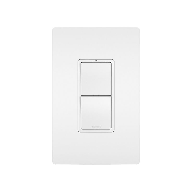 Interruptor Radiant Bticino de 15 amp y 125 VAC blanco Artepal, vista frontal del interruptor doble con placa blanca