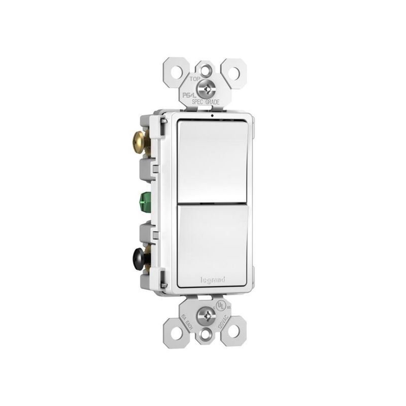 Interruptor de 3 vías Radiant Bticino de 15 Amp y 125 VAC blanco pyest Artepal, vista frontal del dispositivo
