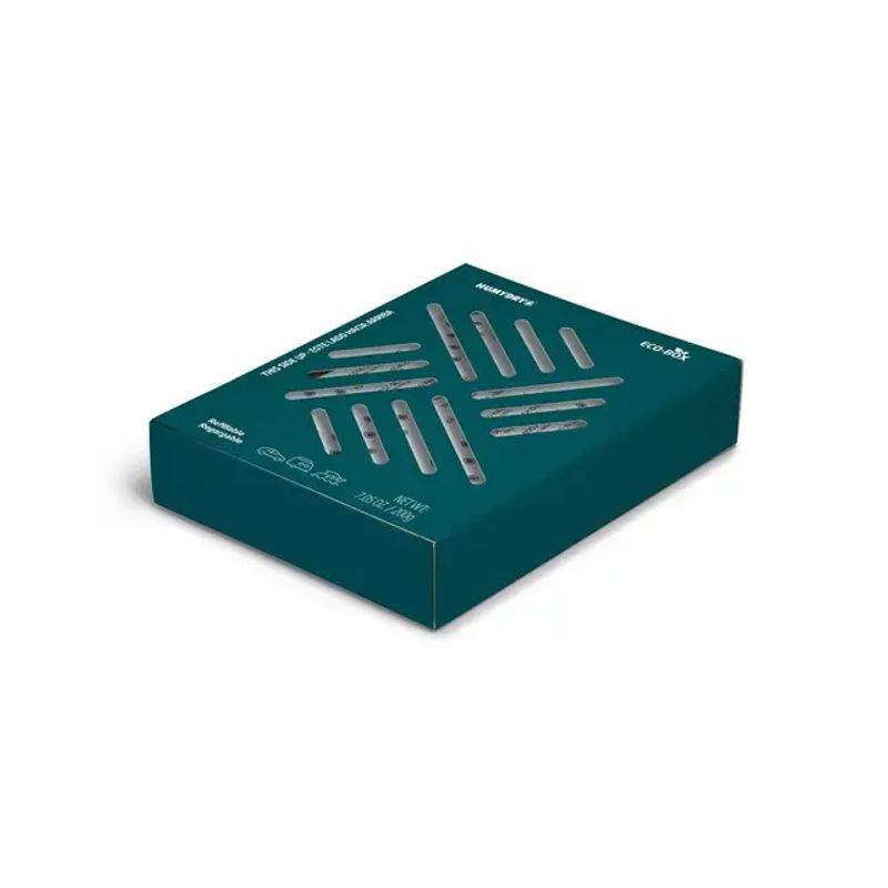 Absorbente de humedad 7.05 onzas Humydry, vista superior diagonal del empaque color verde oscuro con ranuras