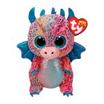 Peluche dragón multicolor Ty, vista frontal del muñeco rosa y azul con ojos grandes y etiqueta roja
