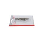 Jaladera de embutir puerta pocket satín John Sterling, producto en su empaque plástico con base de cartón rojo y blanco