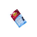 Gancho multiuso 3M de 1/2 lb y 6 piezas, empaque blister con ganchos transparentes y ejemplo de uso con llaves