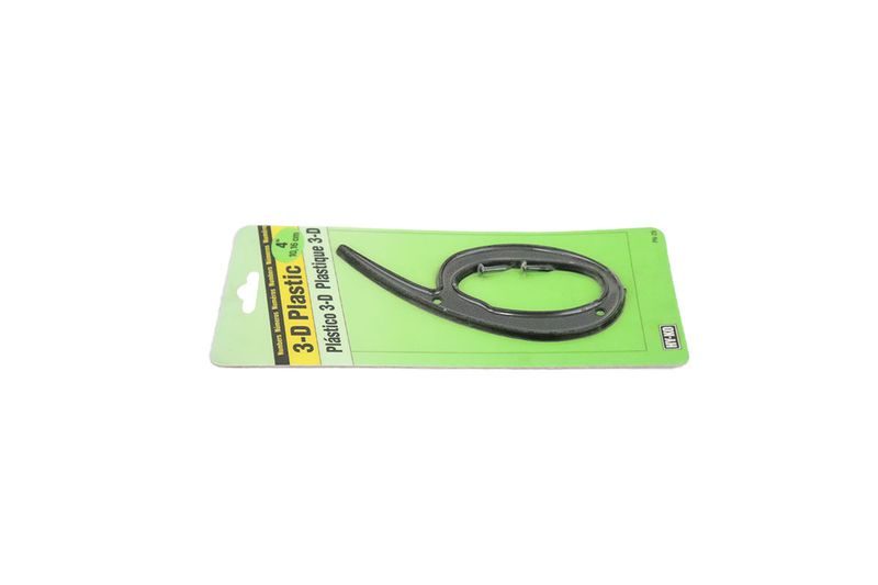 Número 6 de 4 pulgadas plástico Hy-Ko, pieza negra en empaque de cartón verde con texto descriptivo