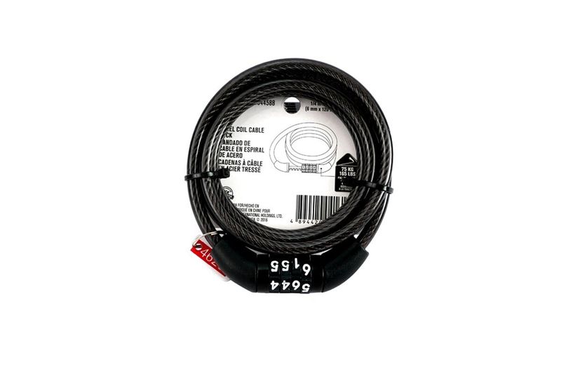 Cable de seguridad con llave para bicicleta zinc 4 pies Ace, enrollado con etiqueta informativa y llaves colgando