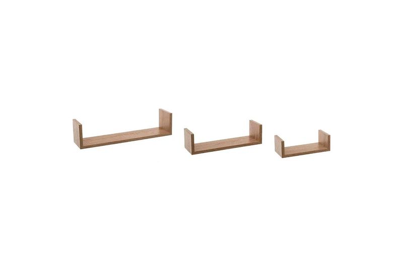Set repisa de madera oak 3 piezas 5five, tres estantes flotantes de diferentes tamaños en perspectiva frontal