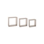 Set repisa de madera cube gris 3 piezas 5five, tres estantes cuadrados de diferentes tamaños en perspectiva frontal