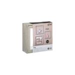Set repisa de madera cube gris 3 pzs 5five, empaque de cartón con ventana transparente e imágenes decorativas
