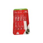 Gancho plástico adhesivo 7 ganchos + 10 tiras 2 kg transparente Ace, set en empaque rojo con ganchos y tiras blancas