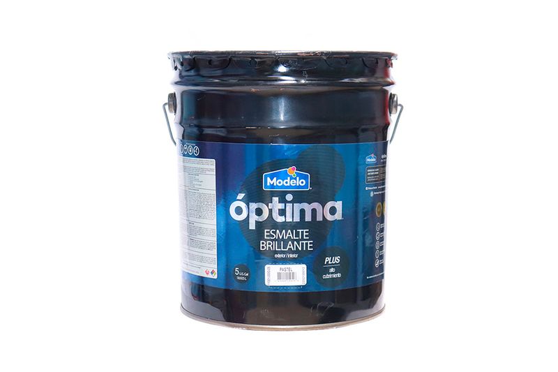 Base aceite brillante óptima modelo pastel cubeta Modelo, envase cilíndrico metálico con etiqueta azul y blanca